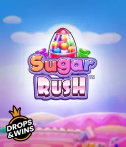 Изображение игрового автомата Sugar Rush от Pragmatic Play, демонстрирующее разноцветный мир конфет и сладостей. На переднем плане видны иконки в виде различных сладостей, окруженные сладкой атмосферой. В верхней части расположен логотип игры Sugar Rush, подчеркивающий сахарную тематику игры.